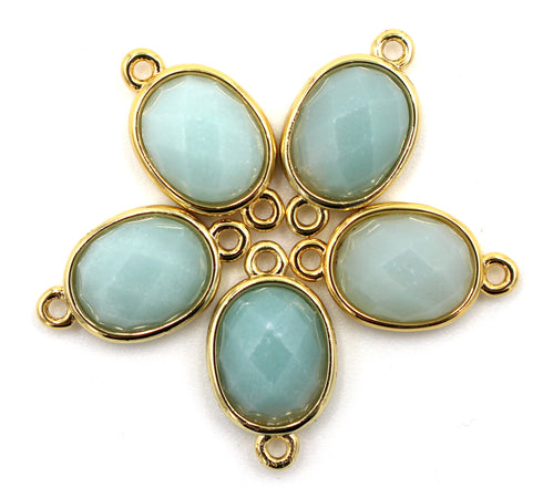 Amazonite Faceted Oval Connector Charm, 10mm × 11mm, Gold Plated Brass, Sold As 1 Connector.